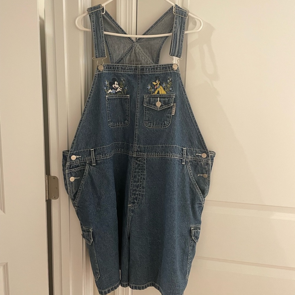 Vintage Mickey Unlimited Plus Size Denim Short Overalls Embroidered Mickey 26 28